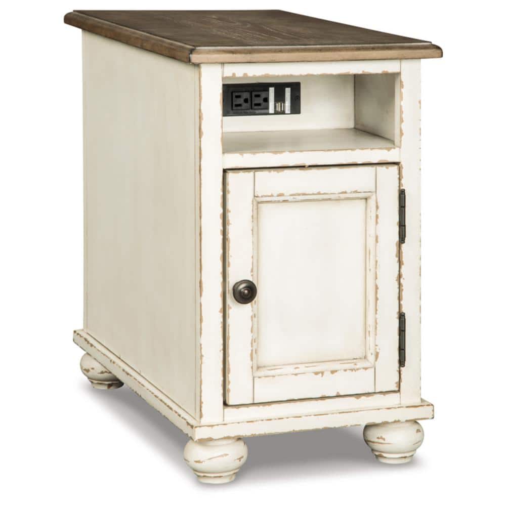 Modern Cottage Charm White/Brown Wood & Metal Chairside End Table with Storage