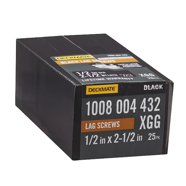 DECKMATE 1/2 in. x 2-1/2 in. Black Exterior Hex Head Lag Screw (25-Pack)