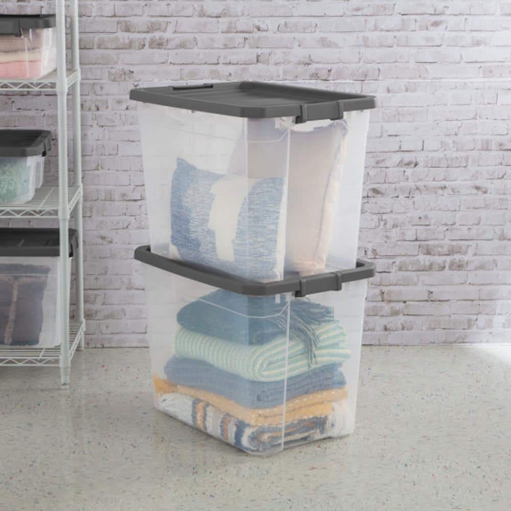 Sterilite 108 Quart Clear Plastic Stacker Storage Containers with Latching Lid