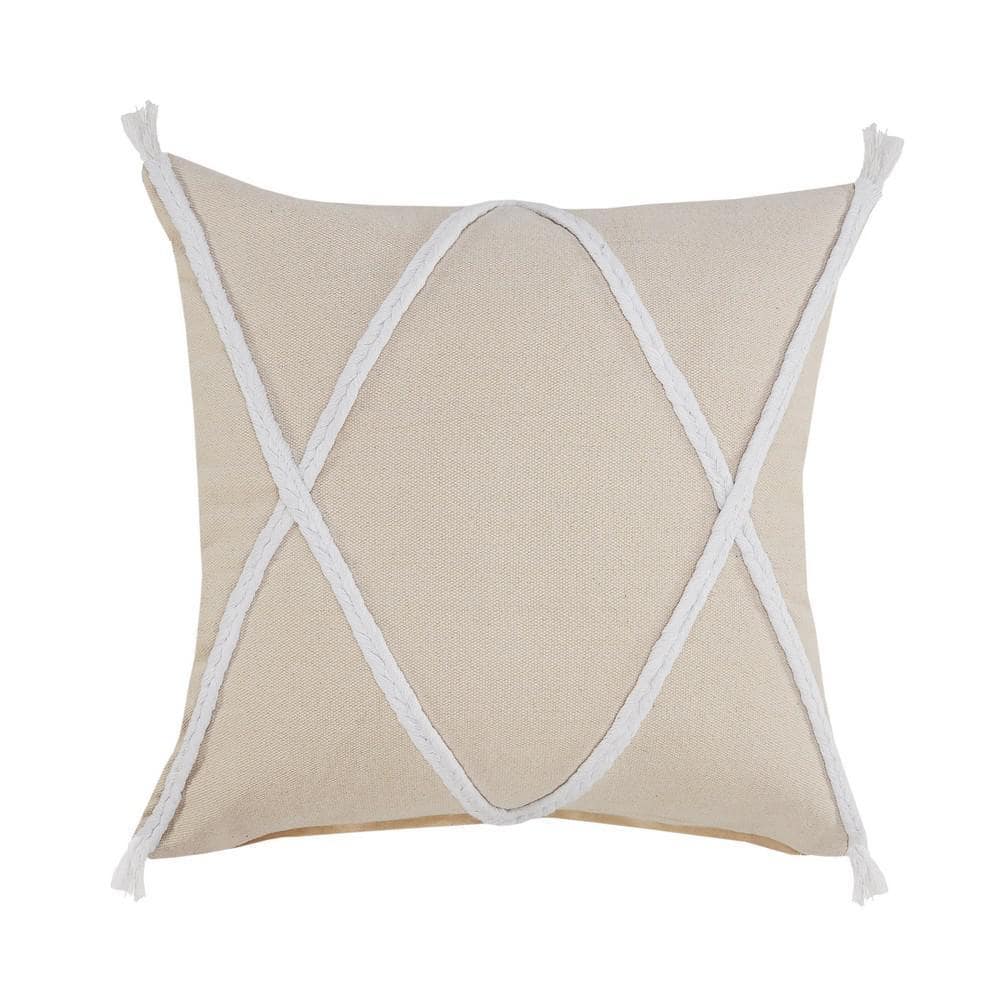 Loop Birch Beige/White Geometric Braided Tasseled Soft Poly-Fill 20 in. x 2
