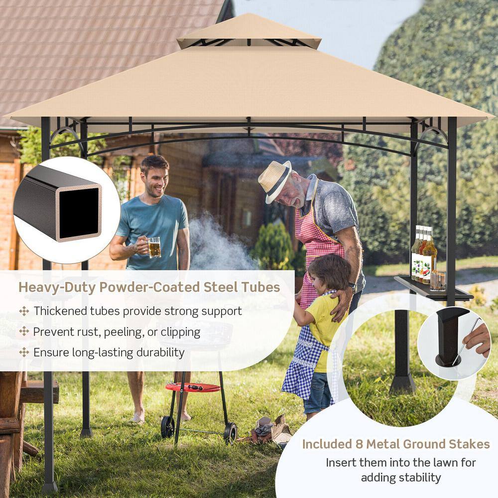 Beige 8 x 5 Feet 2-Tier BBQ Grill Gazebo with Metal Shelves