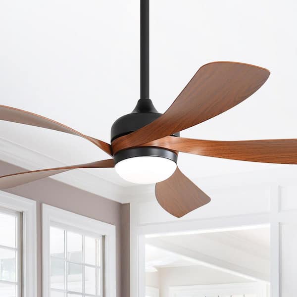 52 in. 6 Speed Farmhouse Indoor/Outdoor Black Propeller Downrod Mount Ceiling Fan with Light Kit and DC Motor Remote