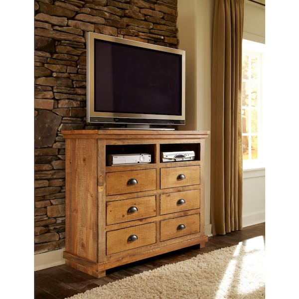 Progressive Furniture Willow 6-Drawer Distressed Pine Media Chest of Drawers