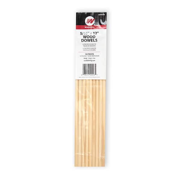 Waddell 0.3125 in. x 12 in. Pine Round Dowels, Pack of 10-Sanded, Paintable, Stainable-Wooden Rod for DIY Home Projects