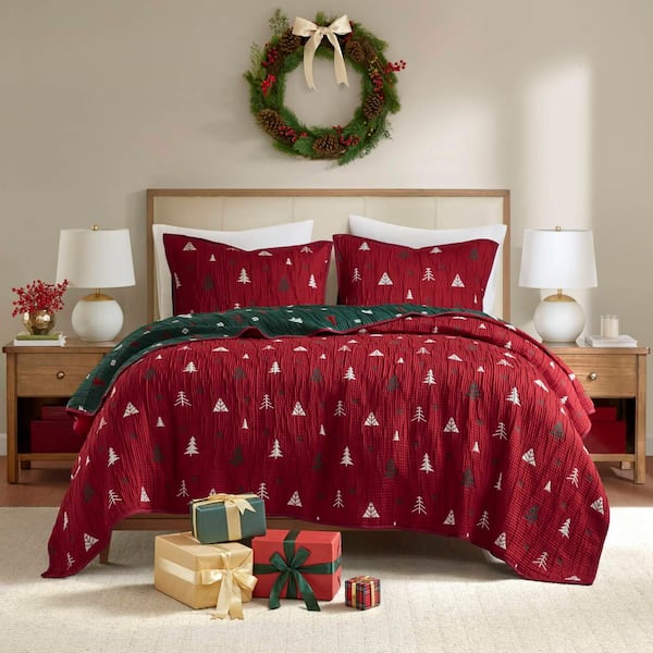 Holly 3-Piece Red Polyester King Coverlet Set