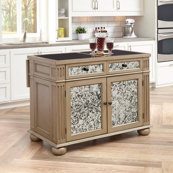 Home Styles Visions Silver & Gold Champagne Kitchen Island With Granite Top
