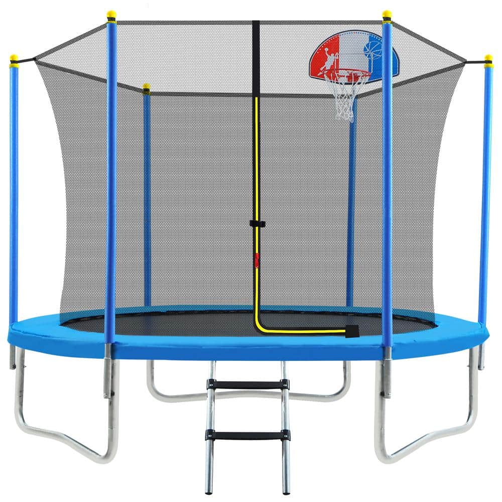 8 ft. Round Trampoline for Kids with Safety Enclosure Net, Basketball Hoop 
