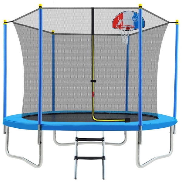 Voorbeeld Onderscheppen bedelaar Blue 8 ft. Trampoline with Safety Enclosure Net, Basketball Hoop and Ladder  WYB31-19 - The Home Depot