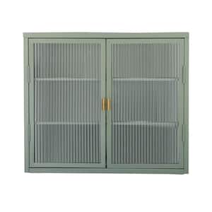 27.6 in. W x 9.1 in. D x 23.6 in. H Bathroom Storage Wall Cabinet in Mint Green with Haze Glass Door and 2 Shelves