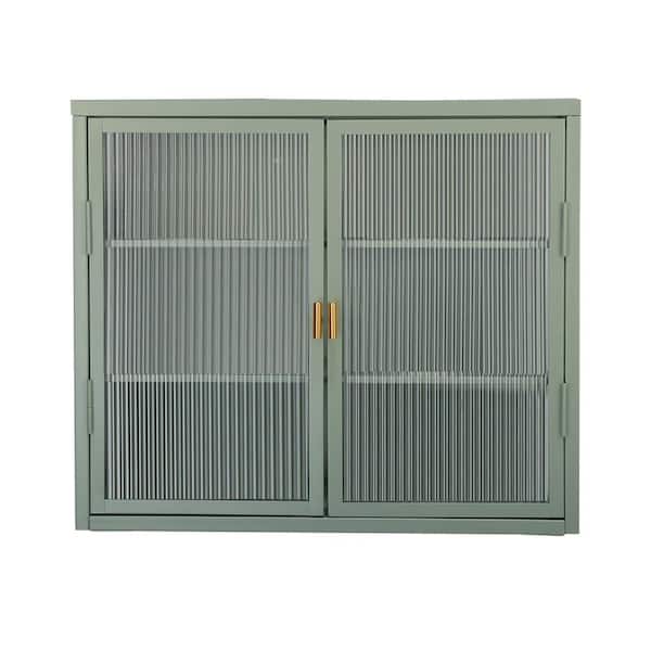 Bnuina 27.6 in. W x 9.1 in. D x 23.6 in. H Bathroom Storage Wall Cabinet in Mint Green with Haze Glass Door and 2 Shelves