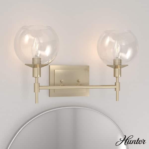 Hunter Xidane 18.25 in. 2-Light Alturas Gold Vanity Light with Clear Glass Shades