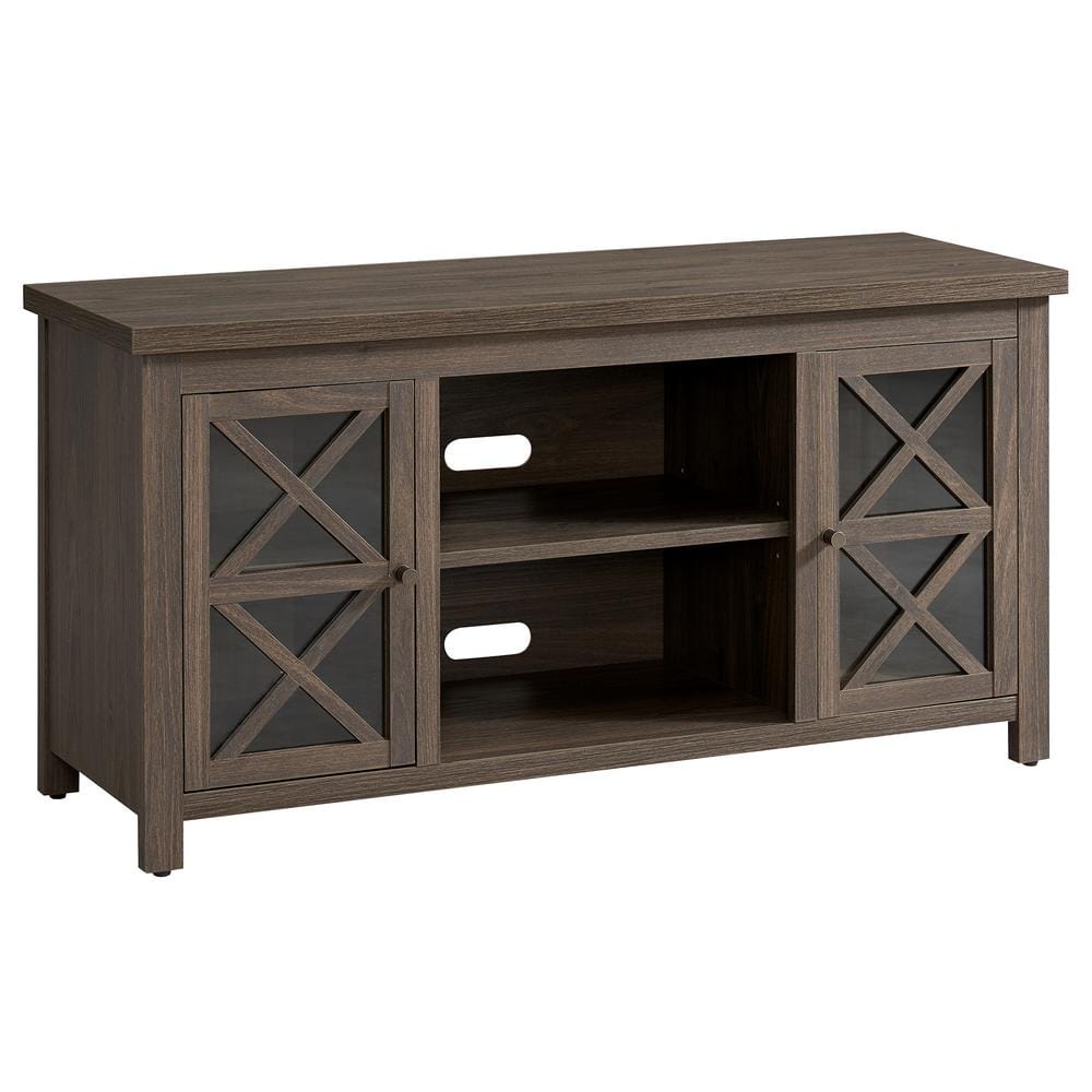 Modern Farmhouse Alder Brown TV Stand with Crisscross Cabinet Doors
