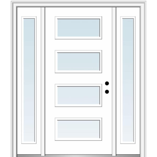 MMI DOOR Celeste 64 in. x 80 in. Left-Hand Inswing 4-Lite Clear Low-E Primed Fiberglass Prehung Front Door on 6-9/16 in. Frame