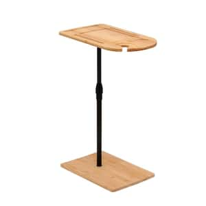 Natural Oval Bamboo Height Adjustable C-shaped Side Table with Slots for Bed, Sofa and Chairs