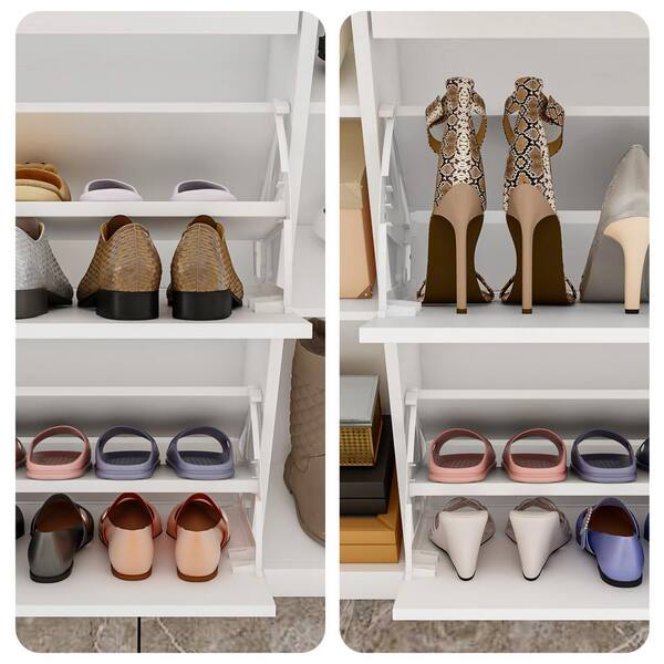 Simple Inclined Plastic Shoe Cabinet Behind The Door Of White