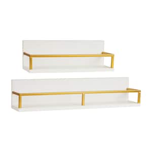 4 in. W x 18 in. D White Metal, MDF Wall-Mounted Floating Shelves, Office Organizers, Decorative Wall Shelf, Set of 2