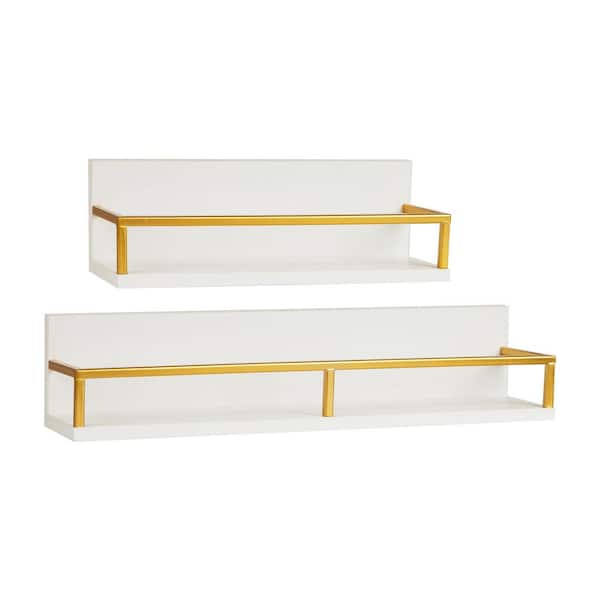 4 in. W x 18 in. D White Metal, MDF Wall-Mounted Floating Shelves, Office Organizers, Decorative Wall Shelf, Set of 2