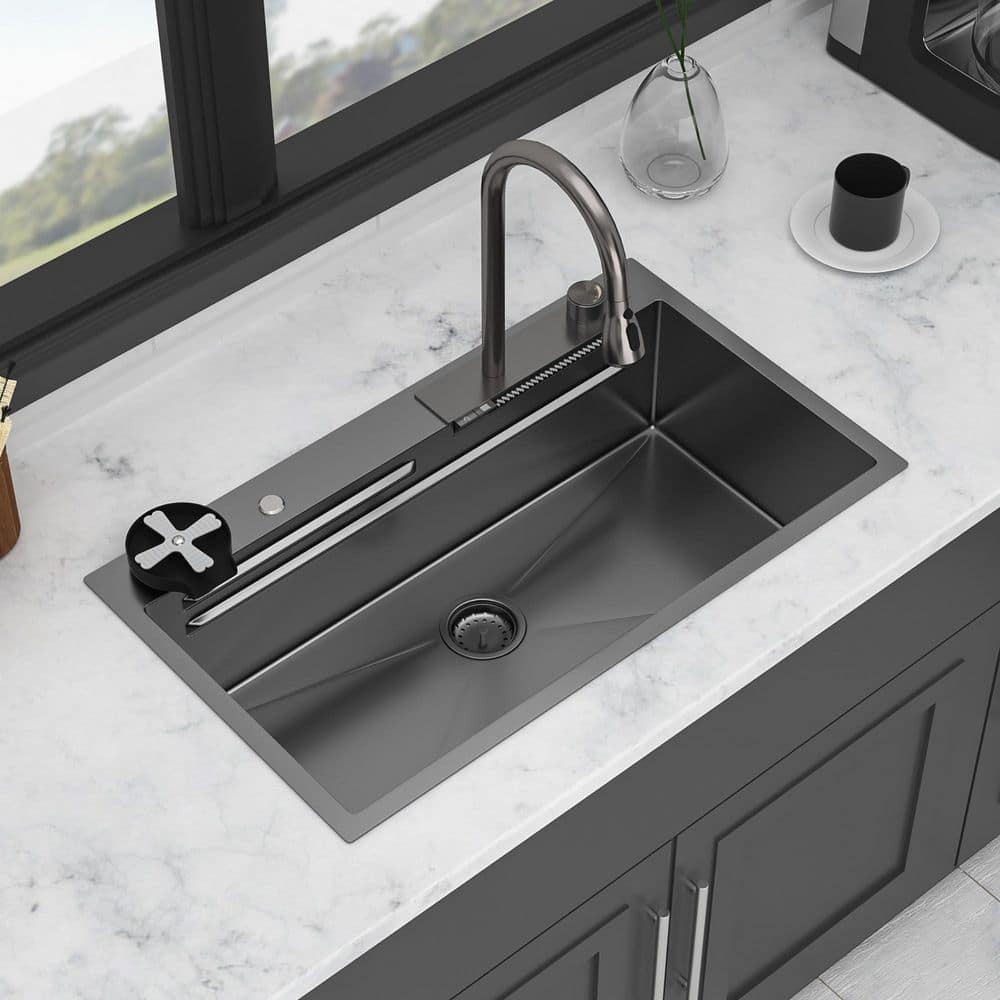 33 in. Drop-In Single Bowl 16 Gauge Gunmetal Black Stainless Steel Kitchen Sink with Workstation price history on PriceWatchPro
