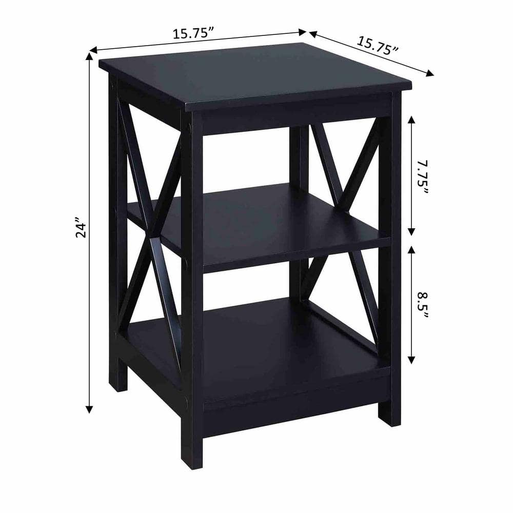 Oxford Black Wood End Table with Shelves