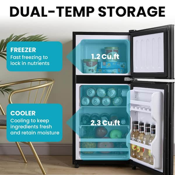 3.5 Cu. Ft Mini Refrigerator in Black with Top-Freezer Fridges Lock, 2 Door, 7 Adjustable Level Thermostat, Fresh Energy