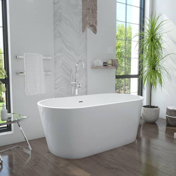 Enigma 63 in. x 29 in. Freestanding Acrylic Soaking Bathtub with Center Drain in Brushed Nickel