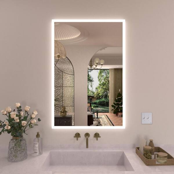 Radiance 24 in. W x 36 in. H Rectangular Frameless LED Wall Bathroom Vanity Mirror with Polished Crystal Finish