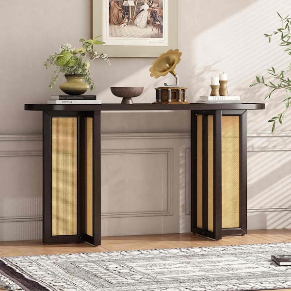 47.8 in. Espresso Oval Wood Console Table Entryway Table