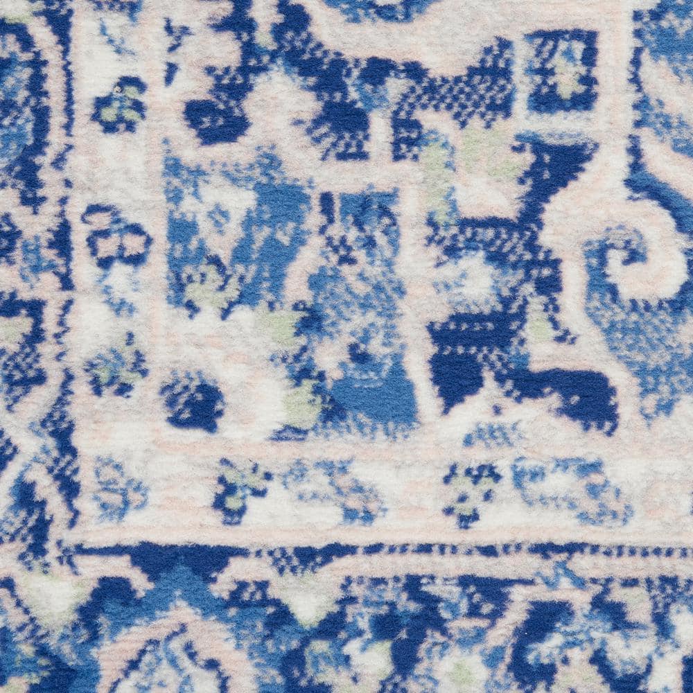 Ivory Blue Floral 4' x 6' Reversible Synthetic Area Rug