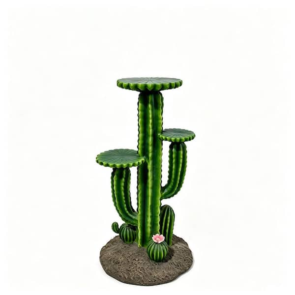 3-Tier Green Resin Saguaro Cactus Plant Stand, Weatherproof Garden Decor with Display Shelves (16.34 in. W x 32.6 in. H)