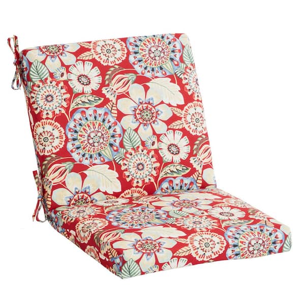 20 in. x 19 in. Universal Outdoor Mid Back Dining Chair Cushion in Red Floral Jacobean