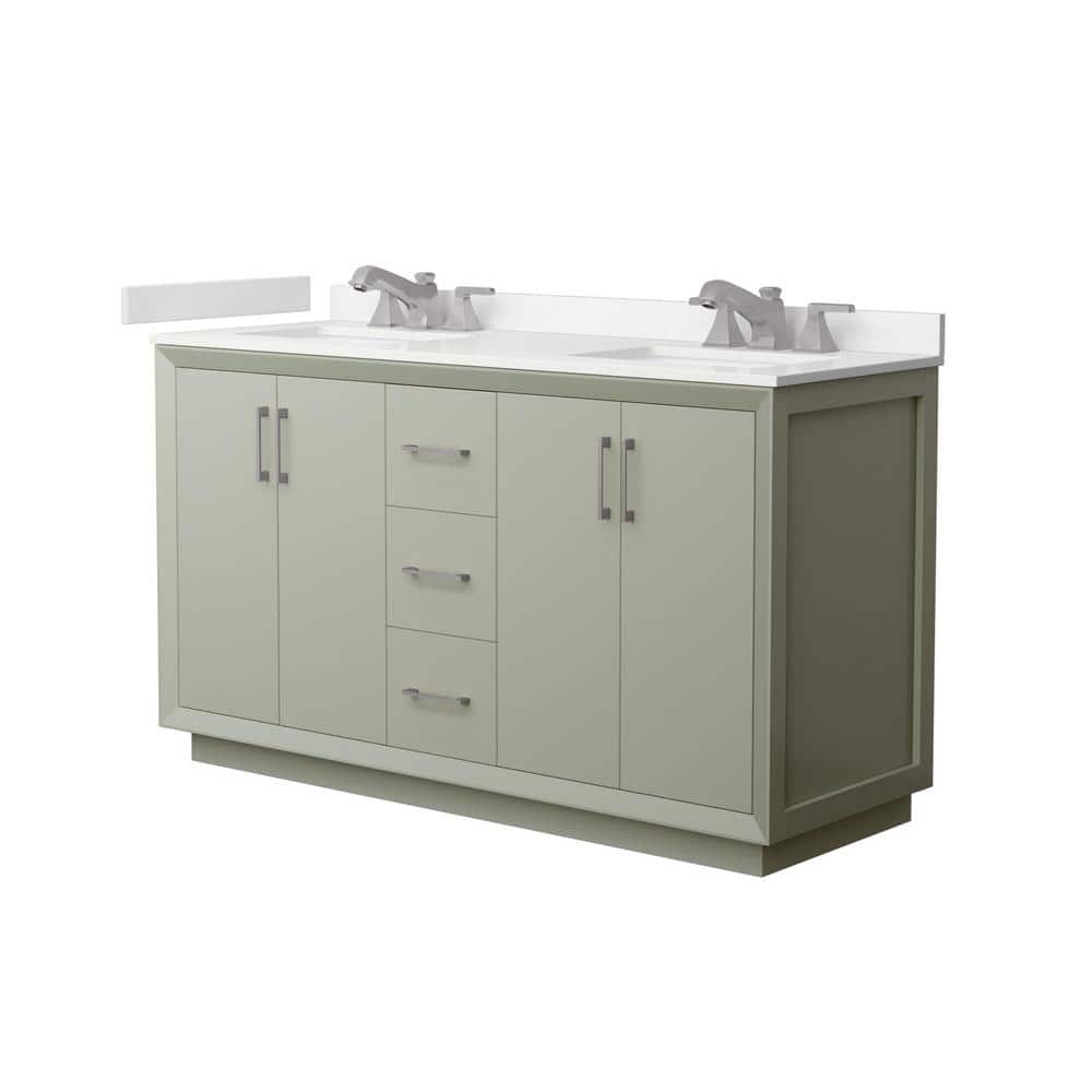 Strada 60 in. W x 22 in. D x 35 in. H Double Bath Vanity in Light Green with White Quartz Top price history on PriceWatchPro