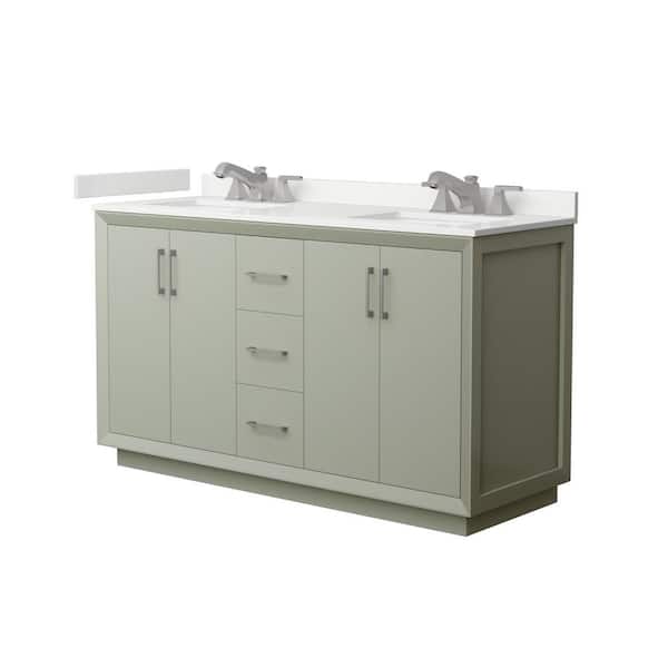 Wyndham Collection Strada 60 in. W x 22 in. D x 35 in. H Double Bath Vanity in Light Green with White Quartz Top
