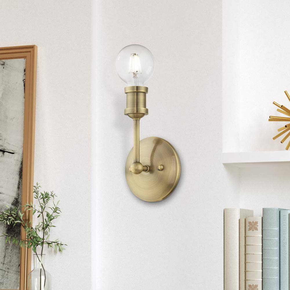 Antique Brass 1-Light Dimmable Vanity Sconce