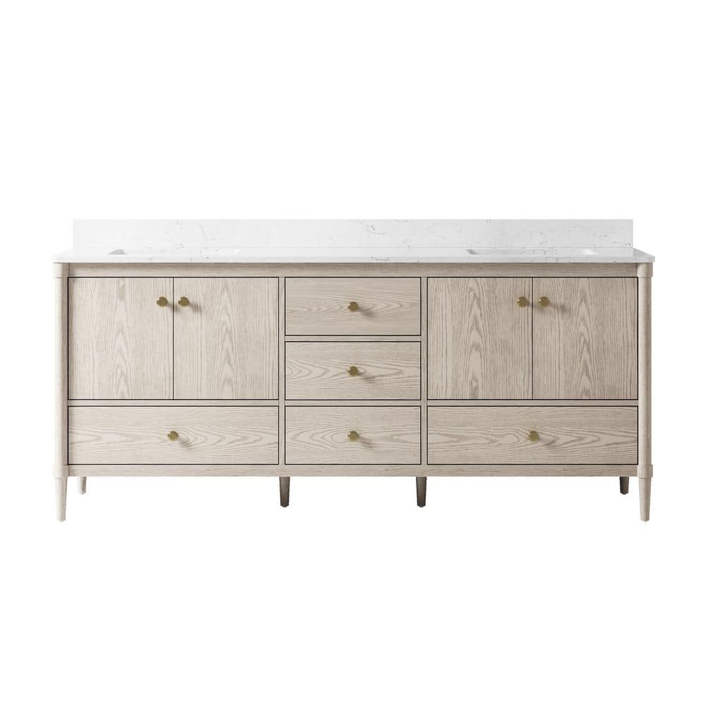 80 in. Solid Wood Oak Bath Vanity CUPC Certified Double Sink with Carrara White Quartz Top, Soft-Close, Assembled price history on PriceWatchPro