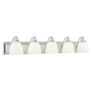 Fairbourne 36 in. 5-Light Polished Chrome Vanity with Satin Opal White Glass