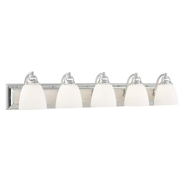 Livex Lighting Fairbourne 36 in. 5-Light Polished Chrome Vanity with Satin Opal White Glass