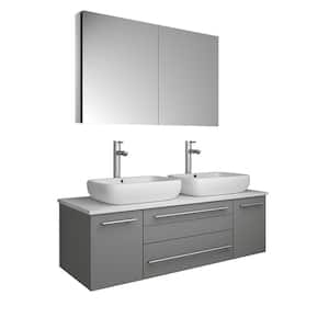 Lucera 48 in. W Wall Hung Bath Vanity in Gray with Quartz Stone Vanity Top in White w/White Basin and Medicine Cabinet