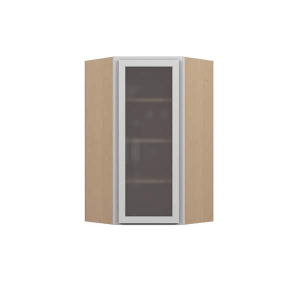 Westport Shaker 27 in. W x 42 in. H x 15 in. D in Painted White Plywood Assembled Frosted Glass Corner Diagonal Wall