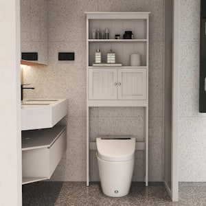 24.8 in. W x 69.69 in. H x 9.06 in. D White MDF 2 -Tier Bathroom Over-the-Toilet Storage with 1 Cabinet