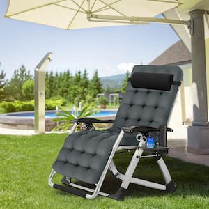Zero Gravity Chair Black Metal Folding Lawn Chair with Detachable Cushion, Headrest and Cup Holder
