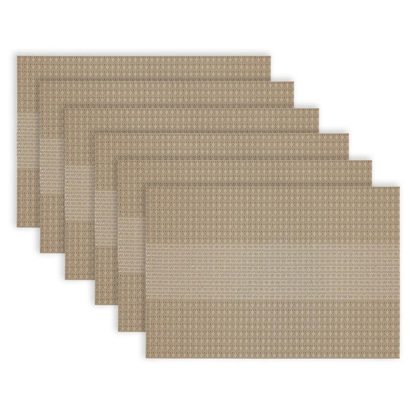 Milan 18 in. x 12 in. Champagne With Lurex Stripe Reversible Texteline Wipe Clean Placemat Set of 6