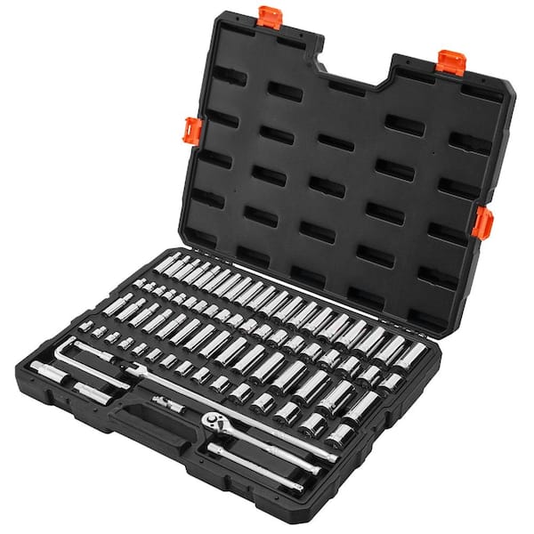Impact Socket Set Drive Deep 6-Point Sockets, Rugged Cr-V Construction, with Storage Cage for Mechanic Use
