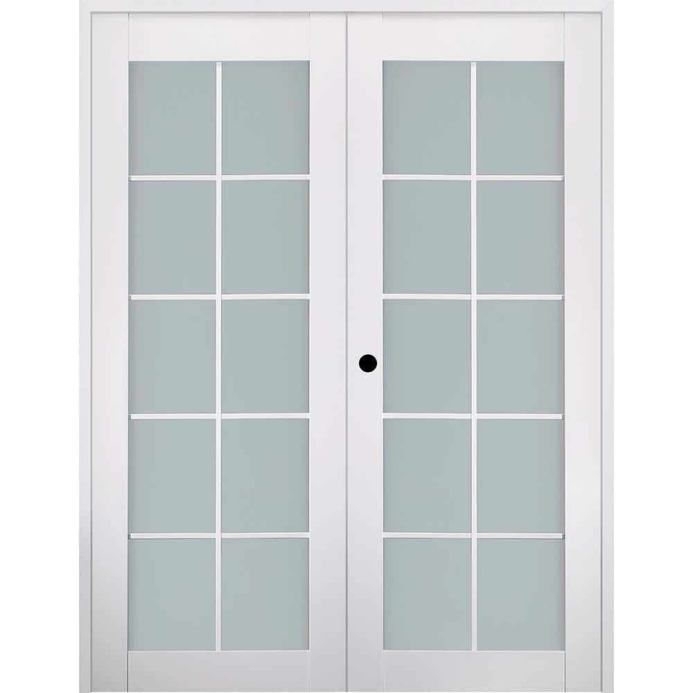 Smart Pro 48 in. x80 in. Right Handed Active 10-Lite Frosted Glass Polar White Wood Composite Double Prehung French Door price history on PriceWatchPro