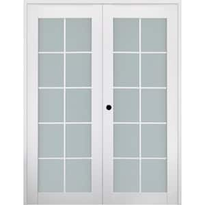 Smart Pro 64 in. x80 in. Right Handed Active 10-Lite Frosted Glass Polar White Wood Composite Double Prehung French Door