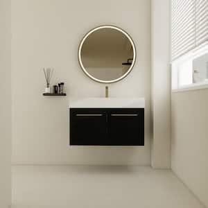 Elegant 36 in. W x 18.1 in. D x 22.4 in. H Floating Bath Vanity in Black with White Resin Top