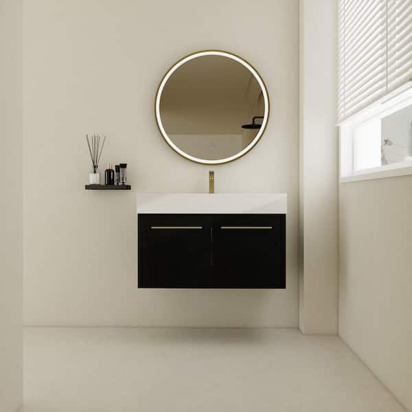 UPIKER Elegant 36 in. W x 18.1 in. D x 22.4 in. H Floating Bath Vanity in Black with White Resin Top
