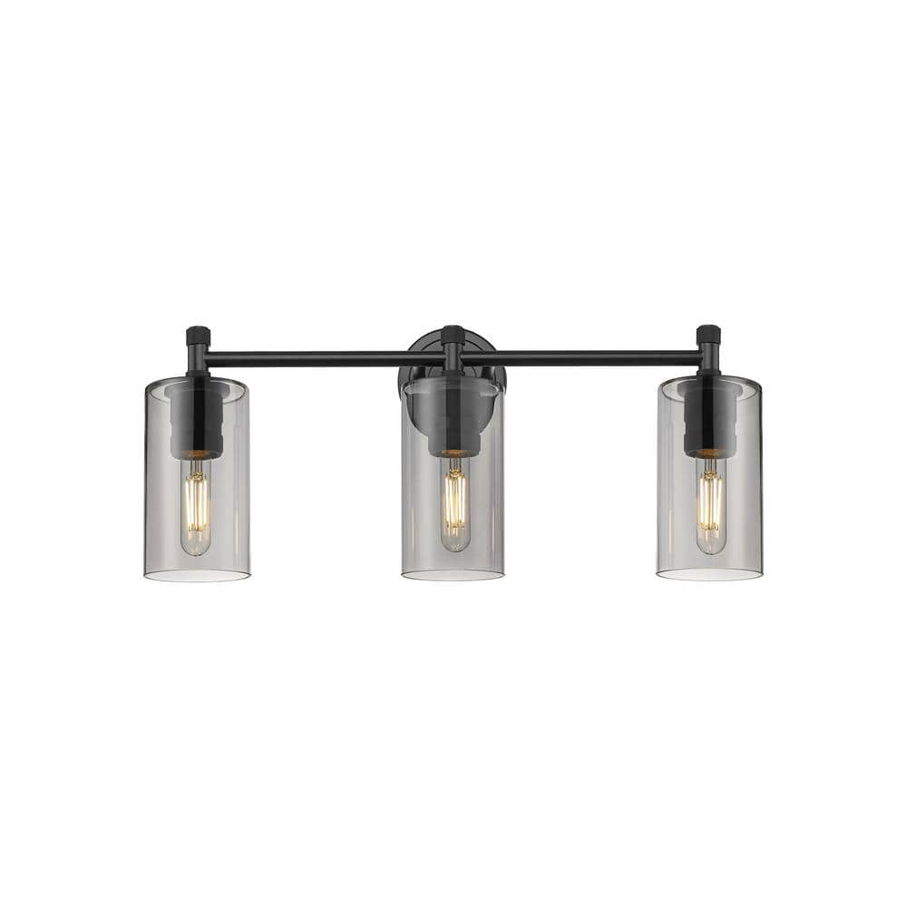 Crown Point 23.88 in. 3-Light Matte Black Vanity Light with Black Glass Shade price history on PriceWatchPro