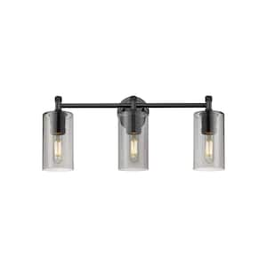 Crown Point 23.88 in. 3-Light Matte Black Vanity Light with Glass Shade