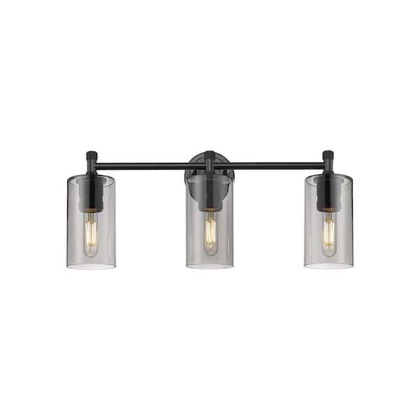 Innovations Crown Point 23.88 in. 3-Light Matte Black Vanity Light with Glass Shade