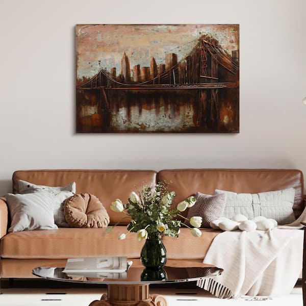 Empire Art Direct 32 in. x 48 in. "Bridgescape" Mixed Media Iron Hand Painted Dimensional Wall Art